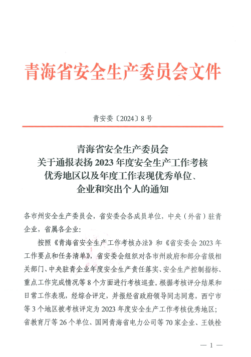 喜報！2023年度安全生產(chǎn)工作優(yōu)秀企業(yè)和突出個人名單揭曉！